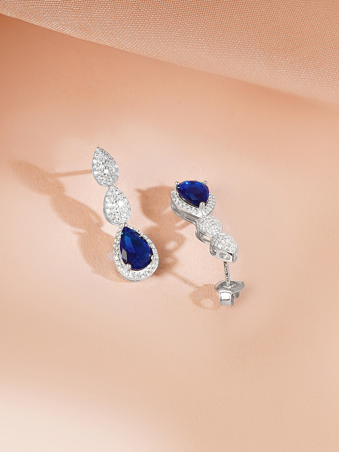 925 Fine Silver Rhodium Plated Blue Tear Drop Necklace Set フリーサイズ