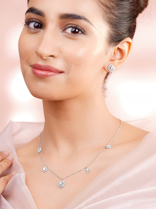 925 Fine Silver Rhodium Plated Necklace Set With Round Charms フリーサイズ