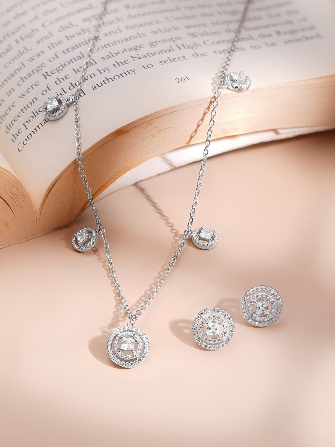 925 Fine Silver Rhodium Plated Necklace Set With Round Charms フリーサイズ