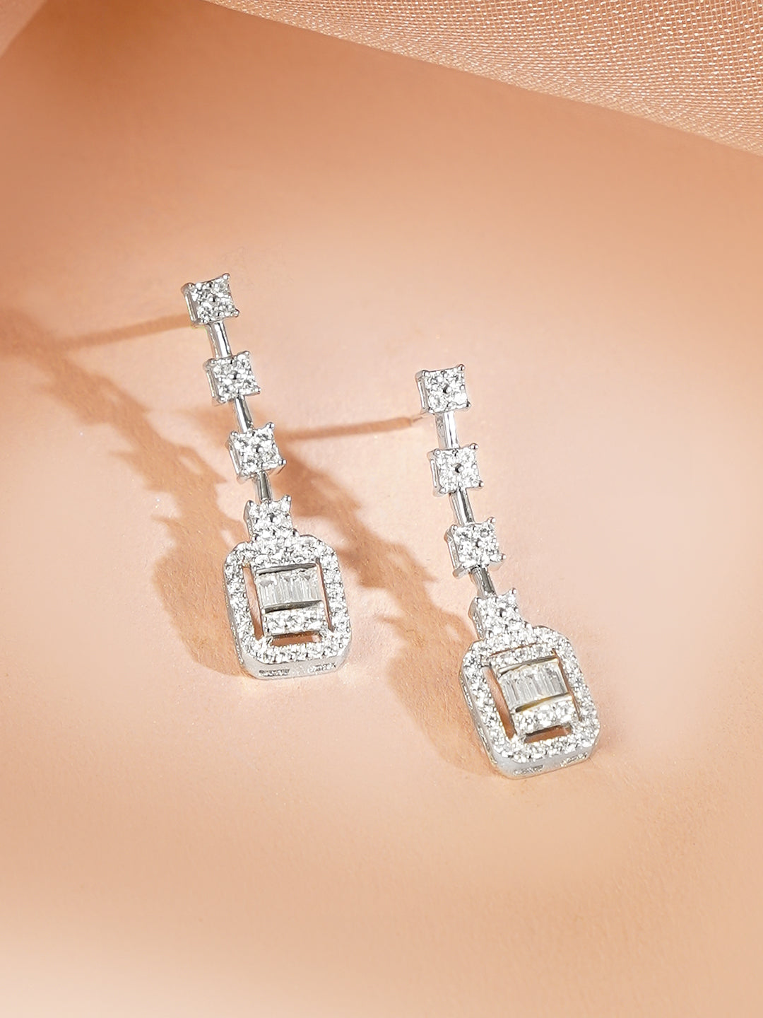 925 Fine Silver Rhodium Plated Cubic Drop Necklace Set フリーサイズ