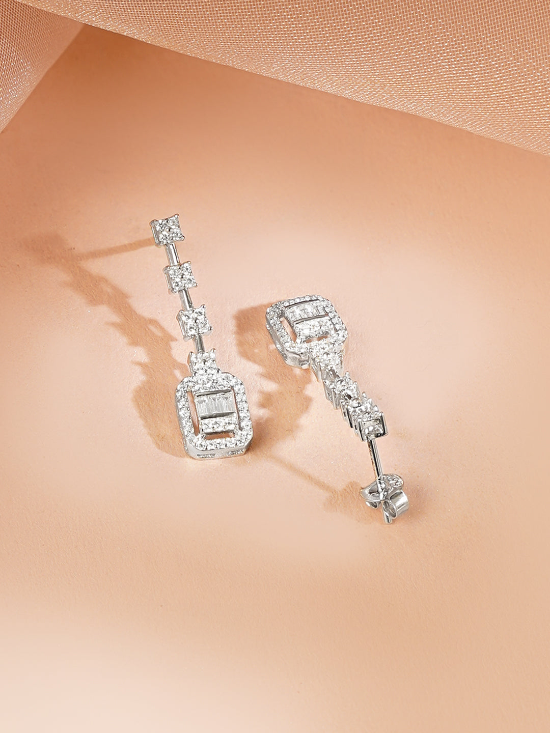 925 Fine Silver Rhodium Plated Cubic Drop Necklace Set フリーサイズ