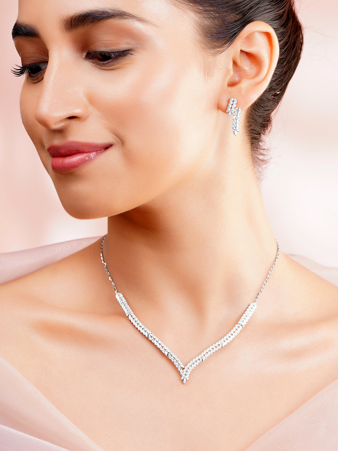 925 Fine Silver Rhodium Plated Necklace Set フリーサイズ