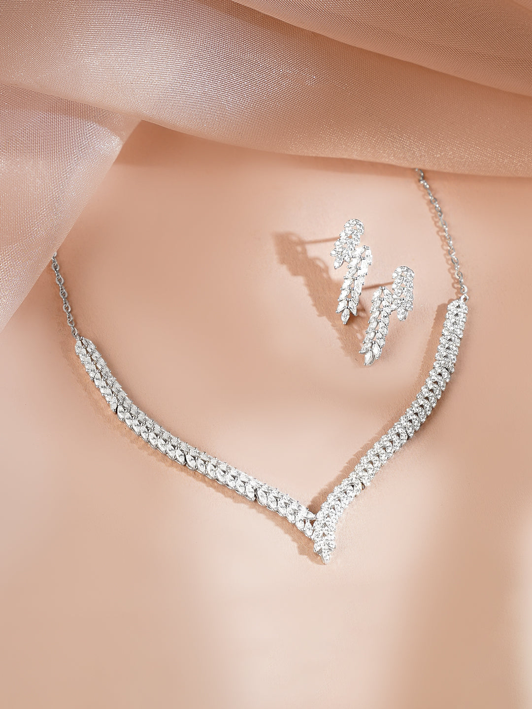 925 Fine Silver Rhodium Plated Necklace Set フリーサイズ
