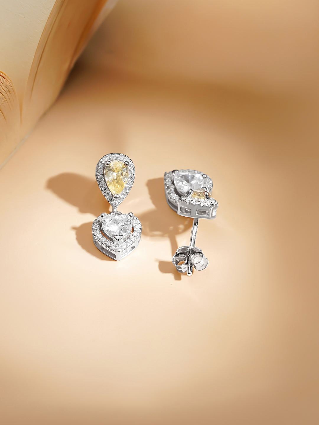 925 Fine Silver Rhodium Plated Heart Drop Yellow Citrine Necklace Set フリーサイズ