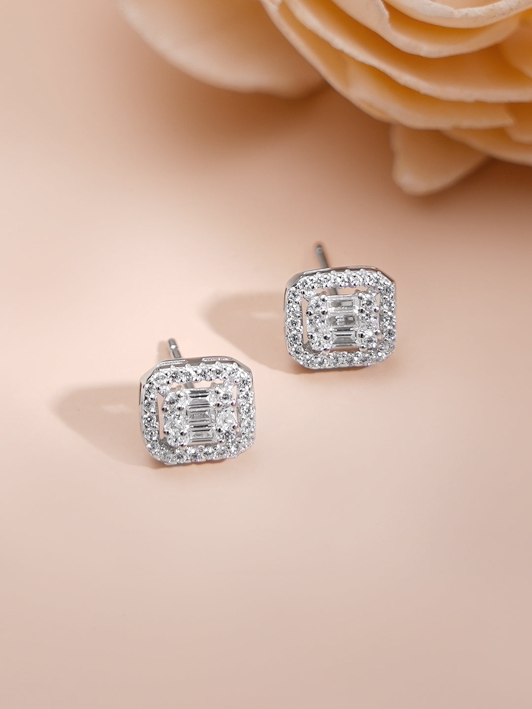 925 Fine Silver Rhodium Plated Cubic Charm Necklace Set フリーサイズ