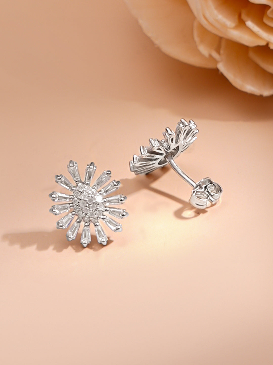 925 Fine Silver Rhodium Plated Floral Charm Necklace Set フリーサイズ