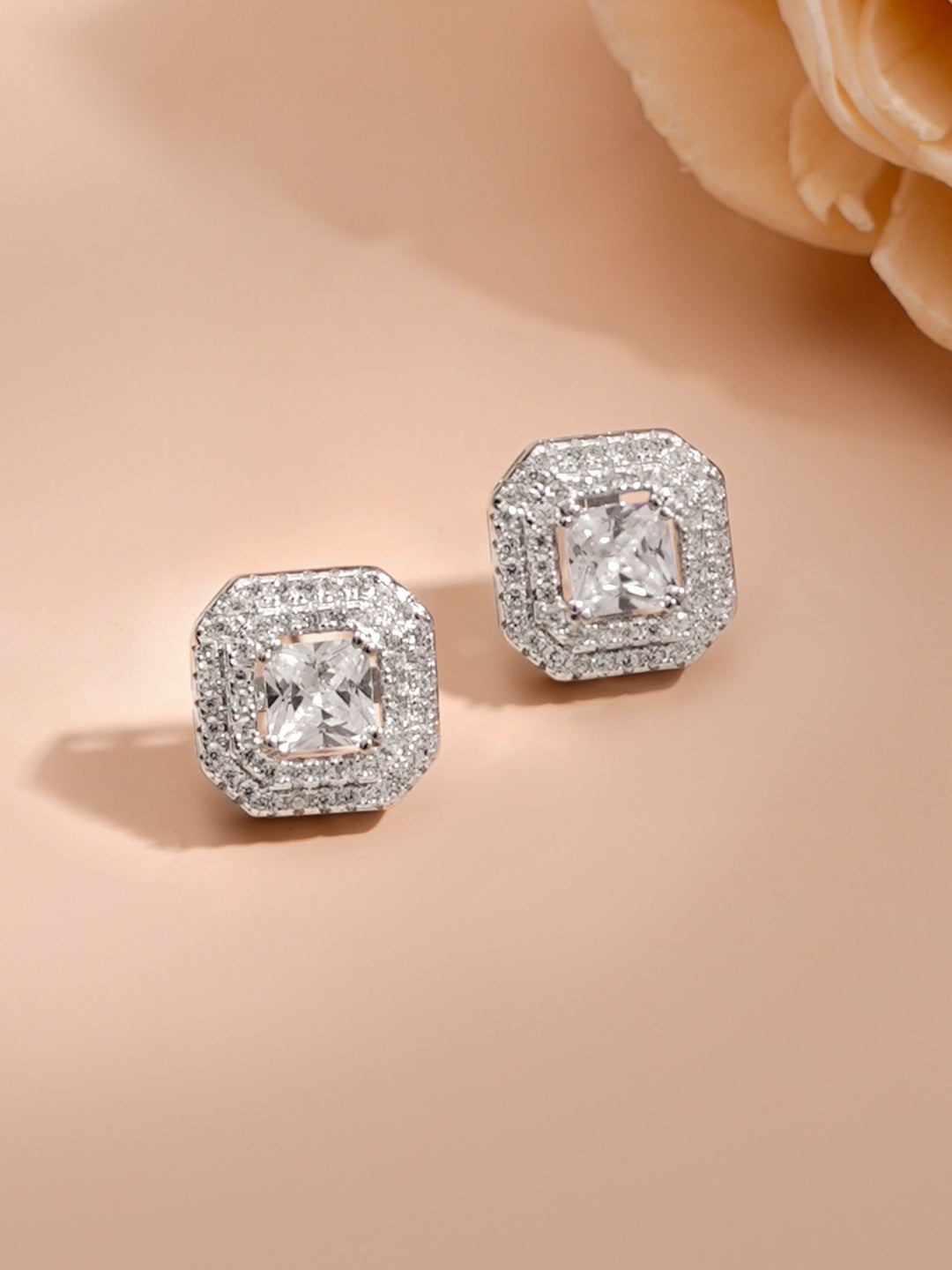 925 Fine Silver Rhodium Plated Cubic Charm Necklace Set フリーサイズ