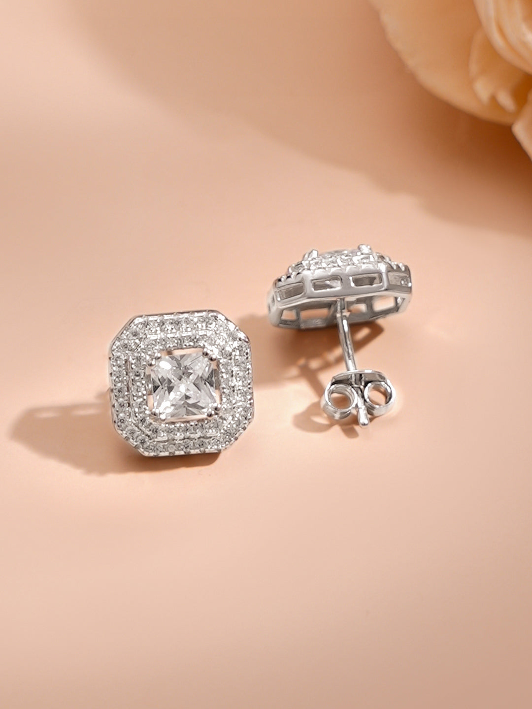 925 Fine Silver Rhodium Plated Cubic Charm Necklace Set フリーサイズ