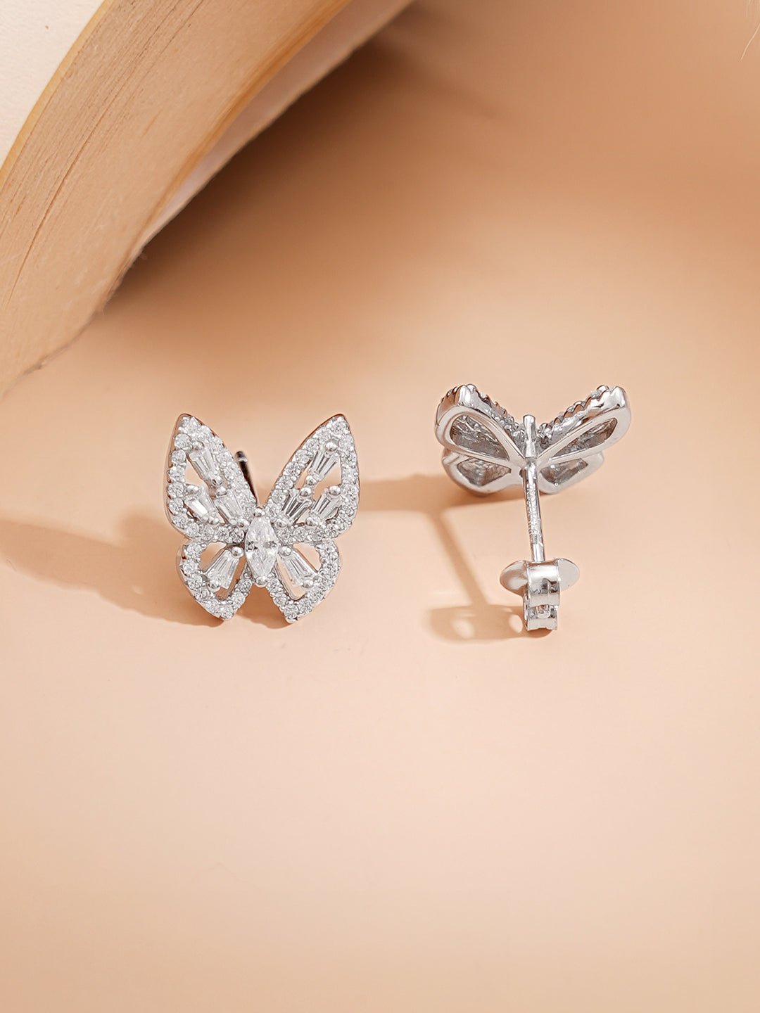 925 Fine Silver Rhodium Plated Cubic Zirconia Butterfly Pendant Necklace Set フリーサイズ