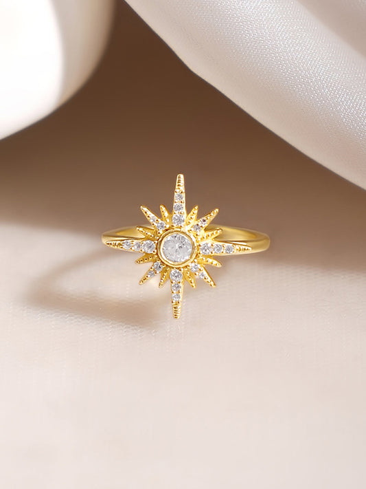 【Rubans】 925 Fine Silver Gold Plated Crystal Sunburst Statement Ring｜925 スターリングシルバー ゴールドメッキ クリスタル サンバースト ステートメントリング