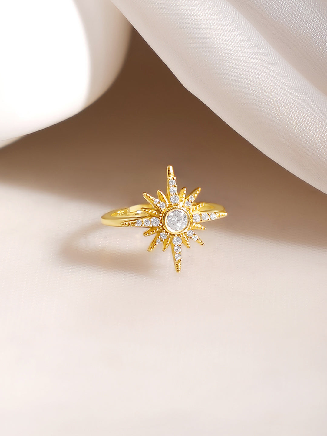【Rubans】 925 Fine Silver Gold Plated Crystal Sunburst Statement Ring｜925 スターリングシルバー ゴールドメッキ クリスタル サンバースト ステートメントリング