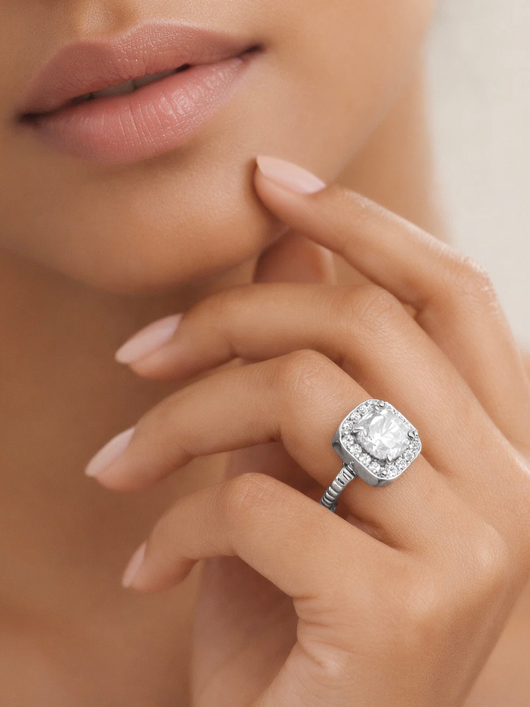 925 Fine  Silver Eternal Solitaire Diamond Ring Ring Size - 6