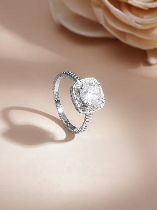 925 Fine  Silver Eternal Solitaire Diamond Ring Ring Size - 6