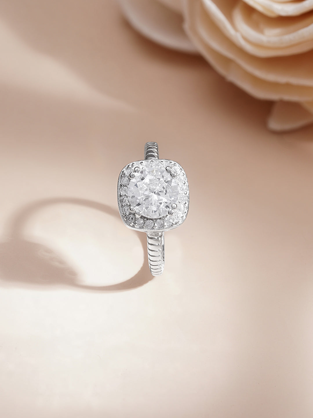 925 Fine  Silver Eternal Solitaire Diamond Ring Ring Size - 6
