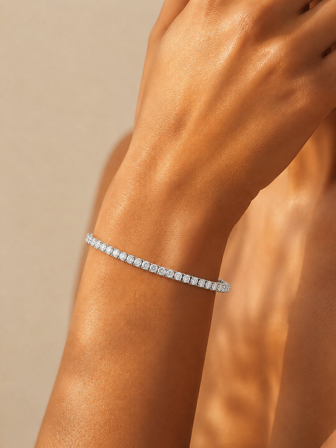 925 Fine Silver Rhodium Plated American Diamond Zirconia Link Bracelet フリーサイズ