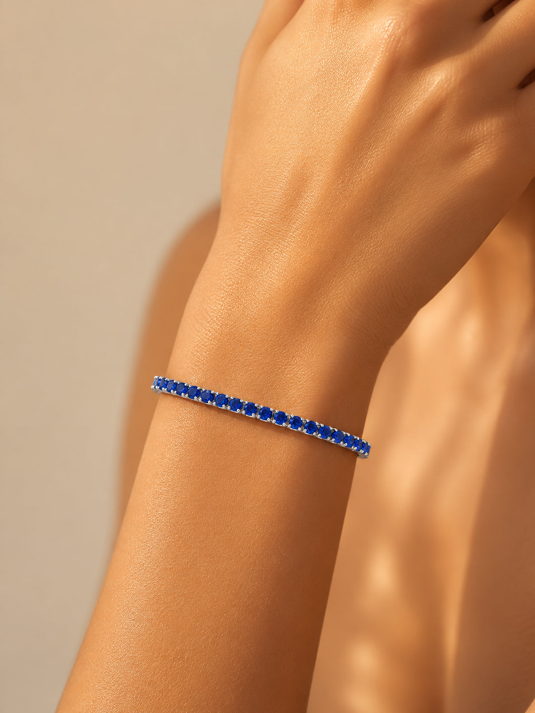 925 Fine Silver Rhodium Plated Blue Sapphire Bracelet With Heart Charm フリーサイズ