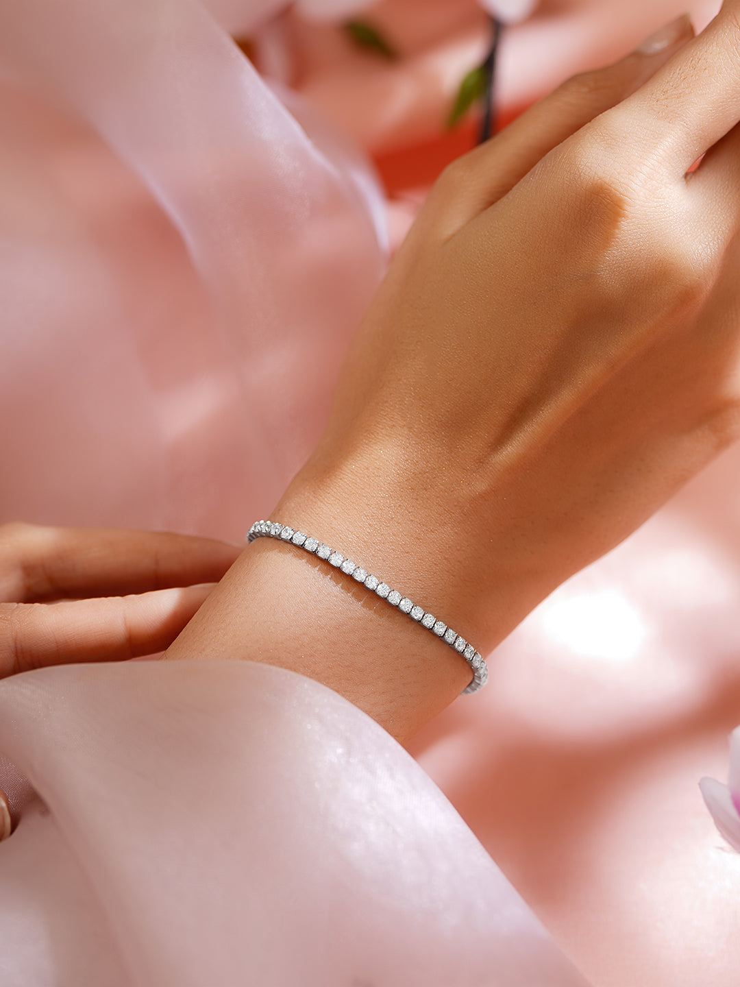 925 Fine Silver Rhodium Plated Heart Charm Bracelet フリーサイズ