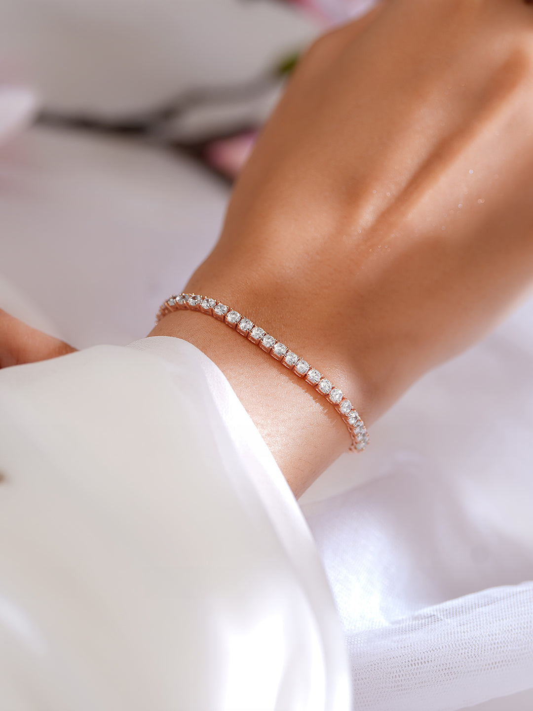 925 Fine Silver Rose Gold American Diamond Zirconia Bracelet フリーサイズ