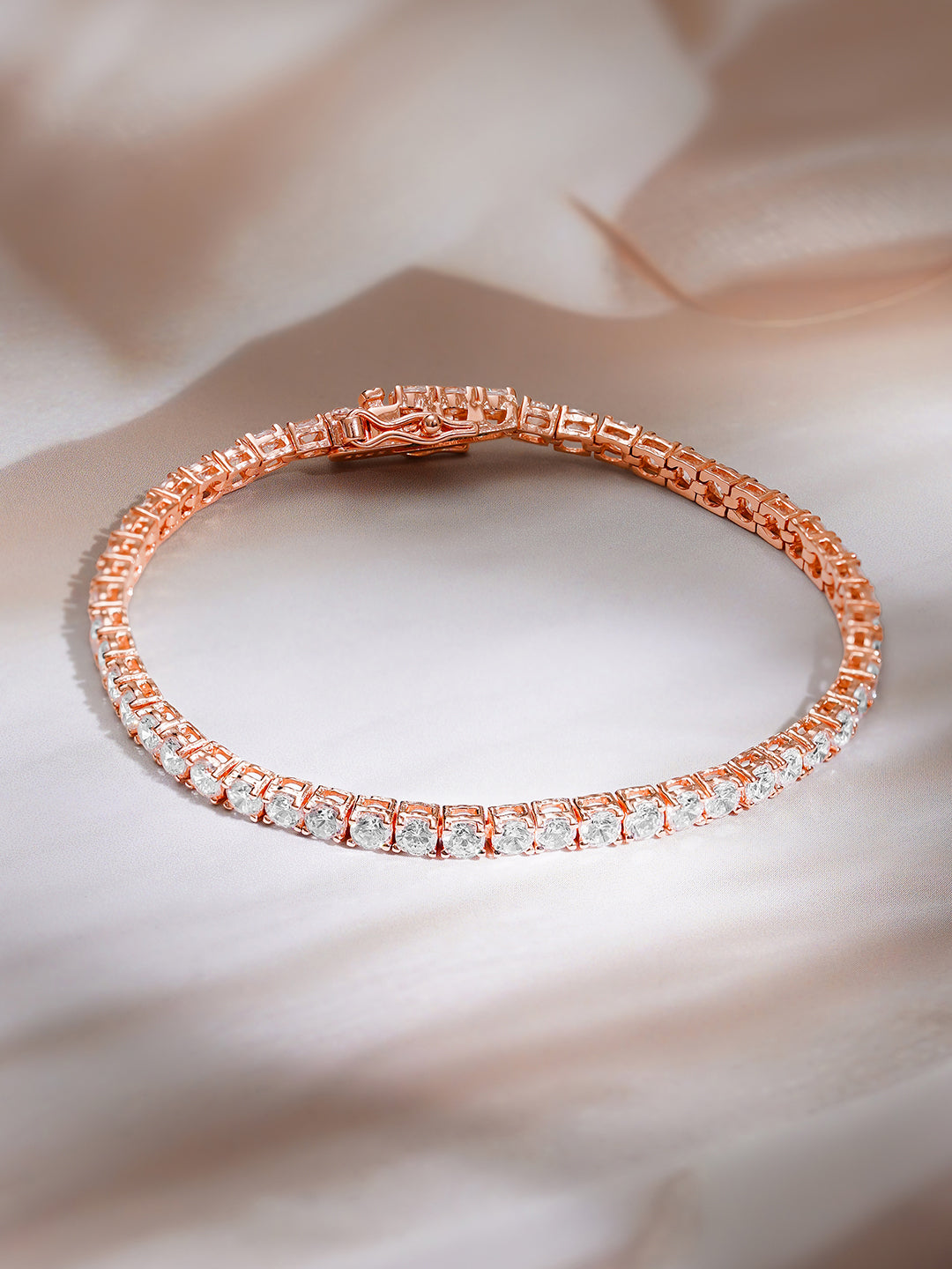925 Fine Silver Rose Gold American Diamond Zirconia Bracelet フリーサイズ