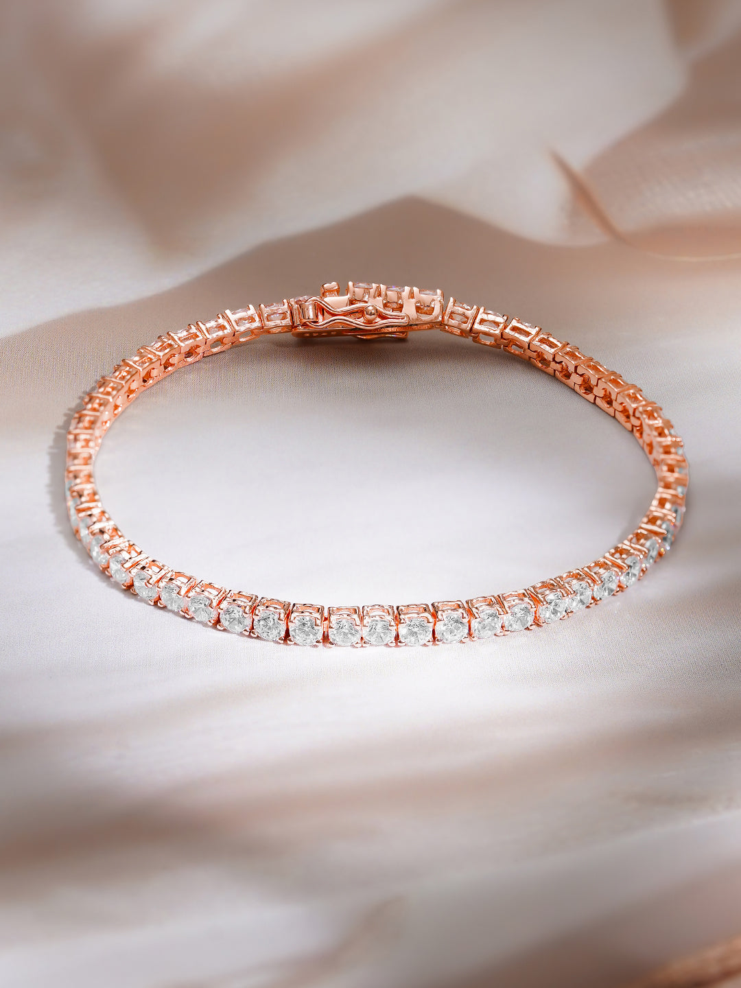 925 Fine Silver Rose Gold American Diamond Zirconia Bracelet フリーサイズ