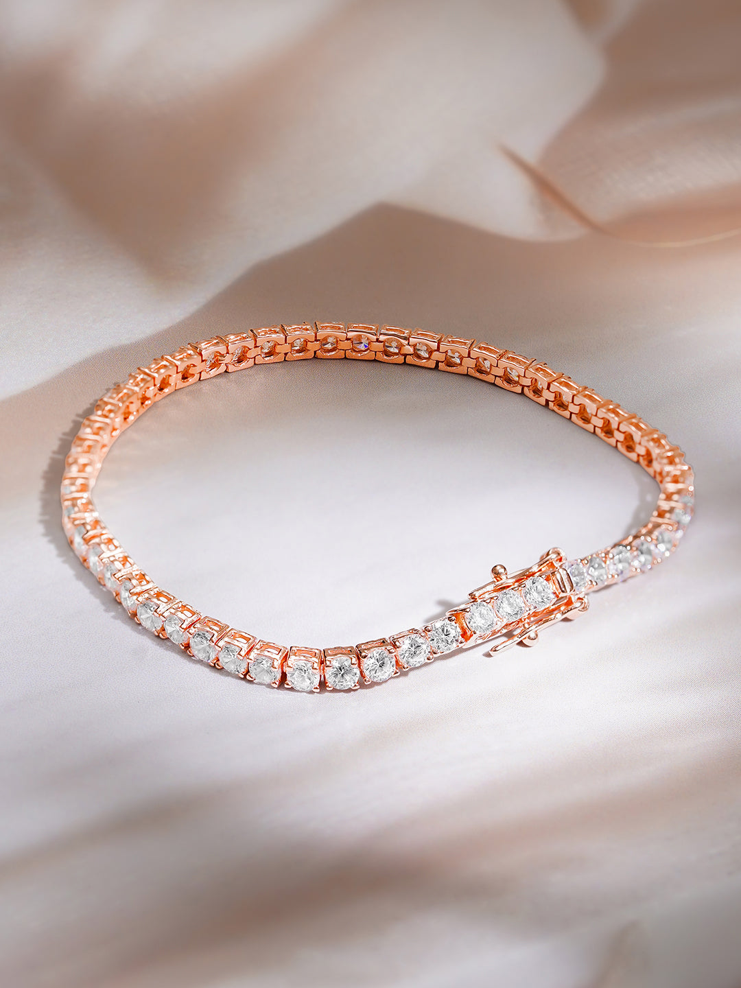 925 Fine Silver Rose Gold American Diamond Zirconia Bracelet フリーサイズ