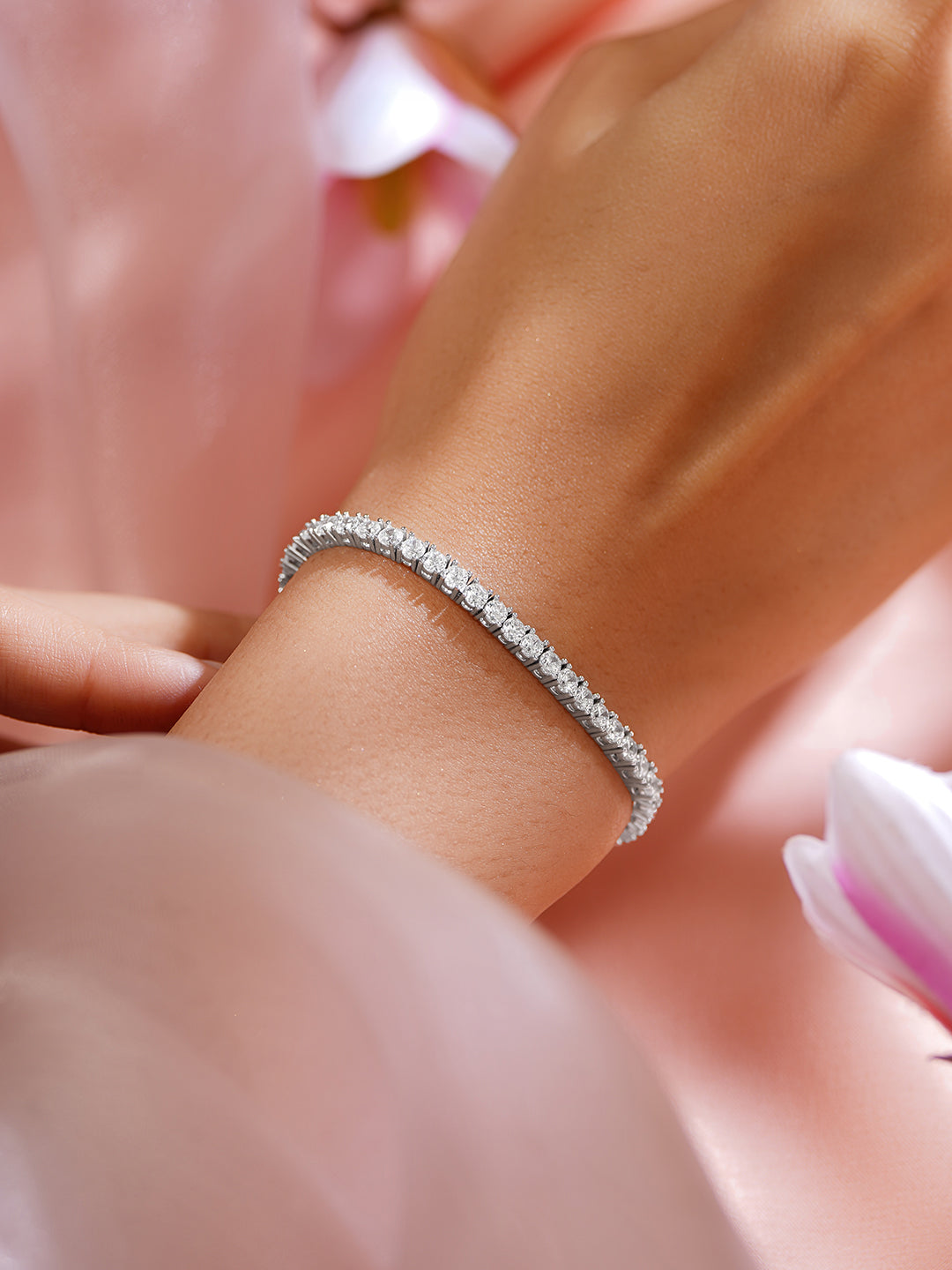 925 Fine Silver Rhodium Plated American Diamond Zirconia Snake Design Bracelet フリーサイズ