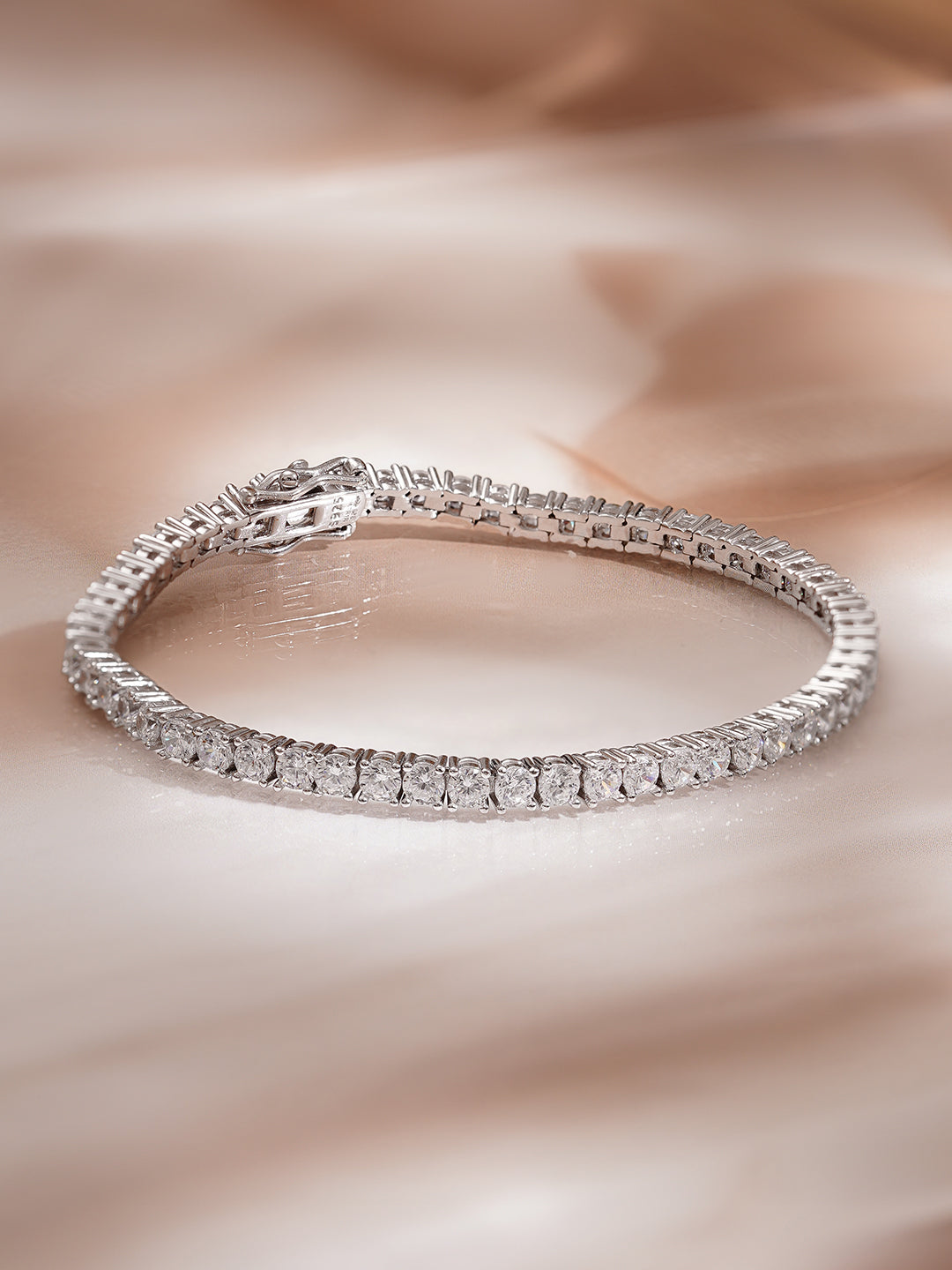 925 Fine Silver Rhodium Plated American Diamond Zirconia Snake Design Bracelet フリーサイズ