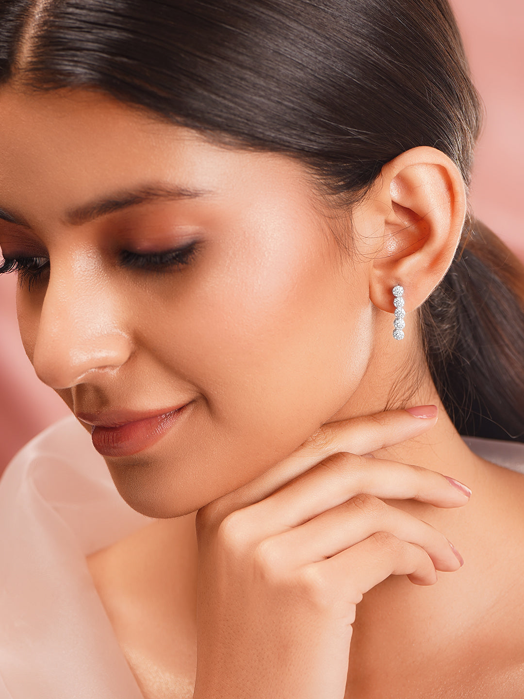 925 Fine Silver Rhodium Plated Floral Drop Dangler Earrings フリーサイズ
