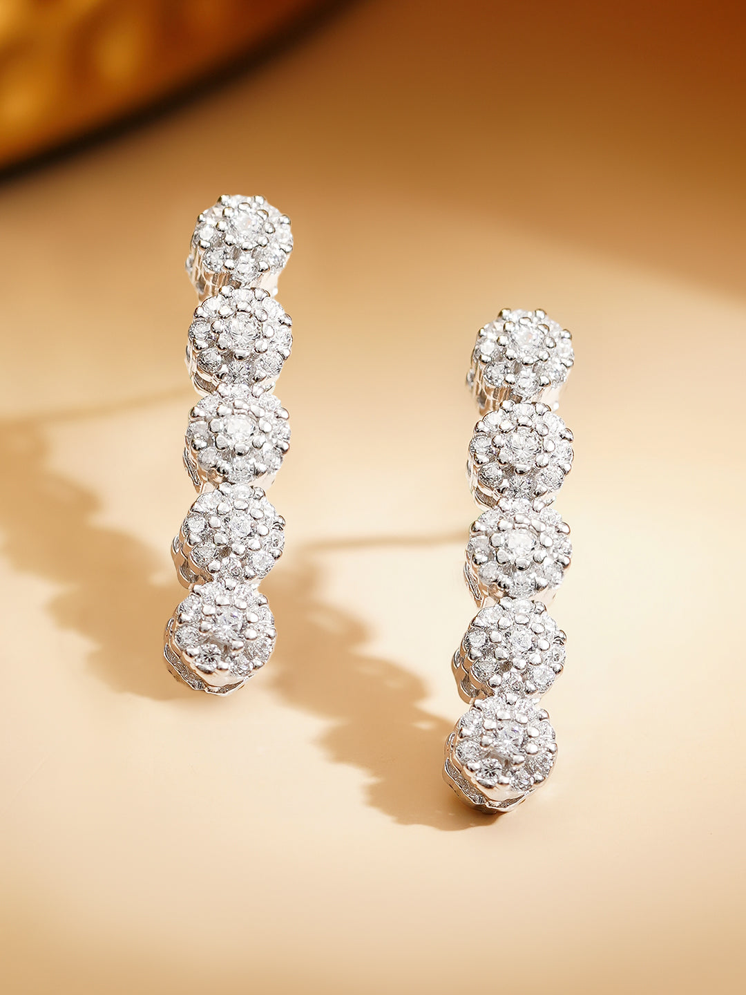 925 Fine Silver Rhodium Plated Floral Drop Dangler Earrings フリーサイズ
