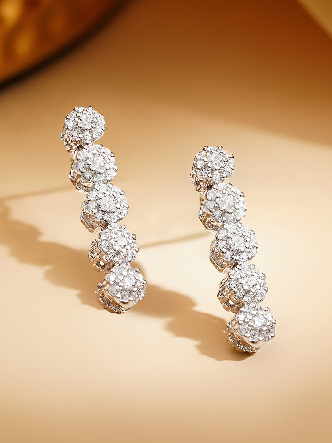925 Fine Silver Rhodium Plated Floral Drop Dangler Earrings フリーサイズ