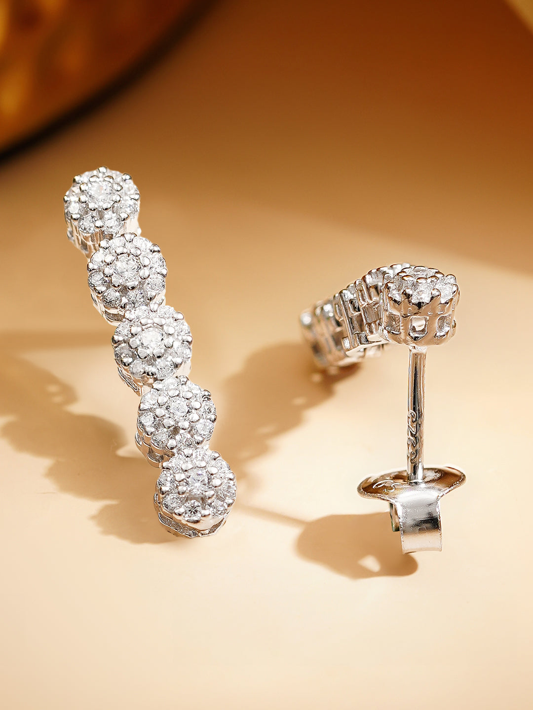 925 Fine Silver Rhodium Plated Floral Drop Dangler Earrings フリーサイズ