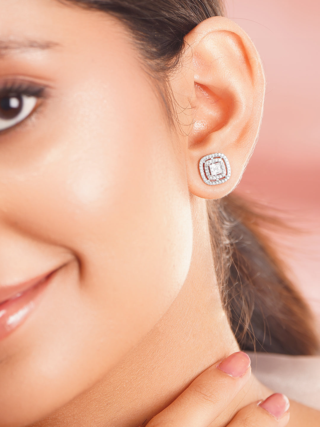 925 Fine Silver Rhodium Plated Cubic Studs フリーサイズ