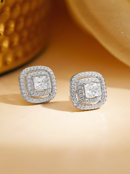 925 Fine Silver Rhodium Plated Cubic Studs フリーサイズ
