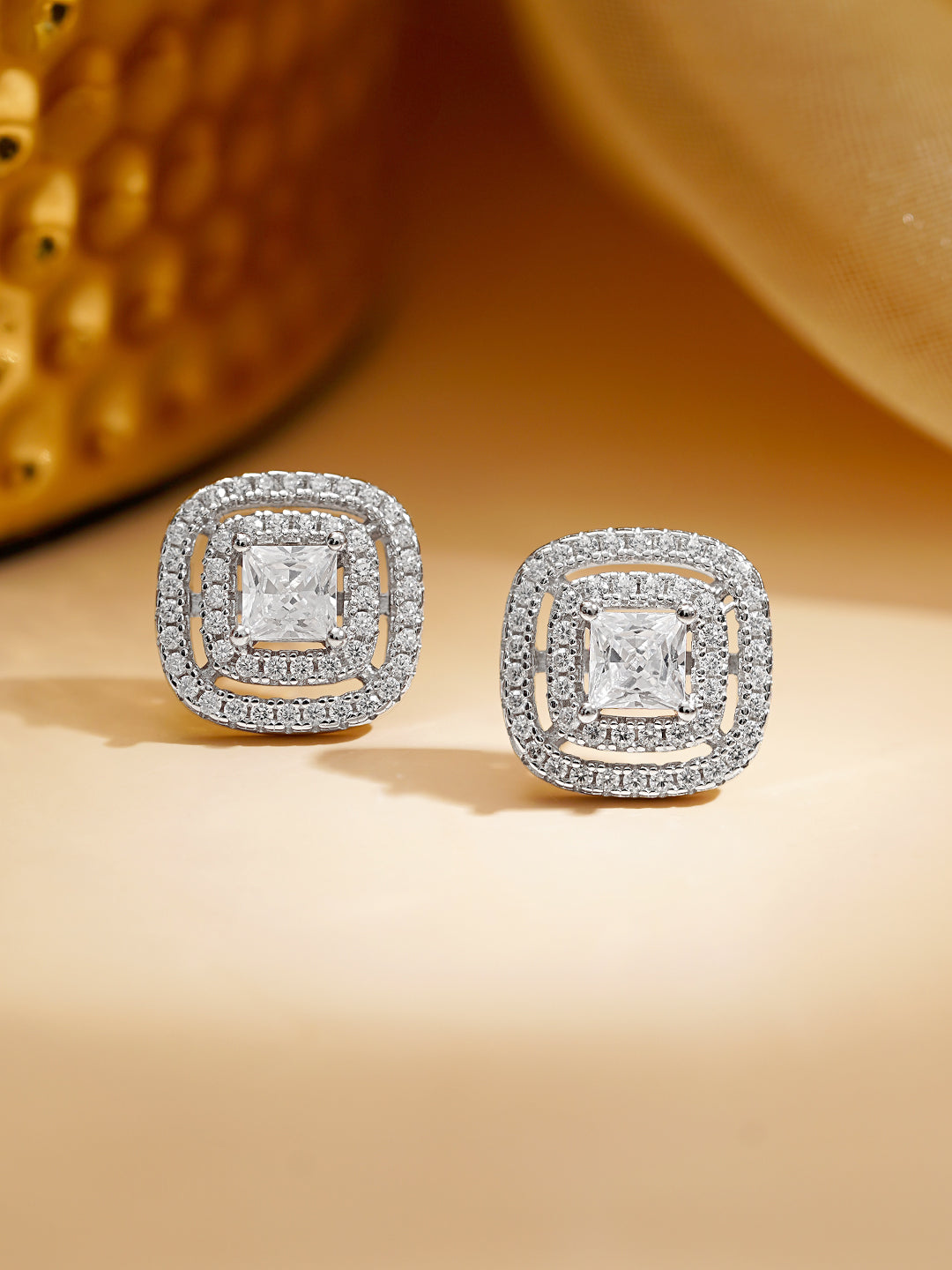 925 Fine Silver Rhodium Plated Cubic Studs フリーサイズ
