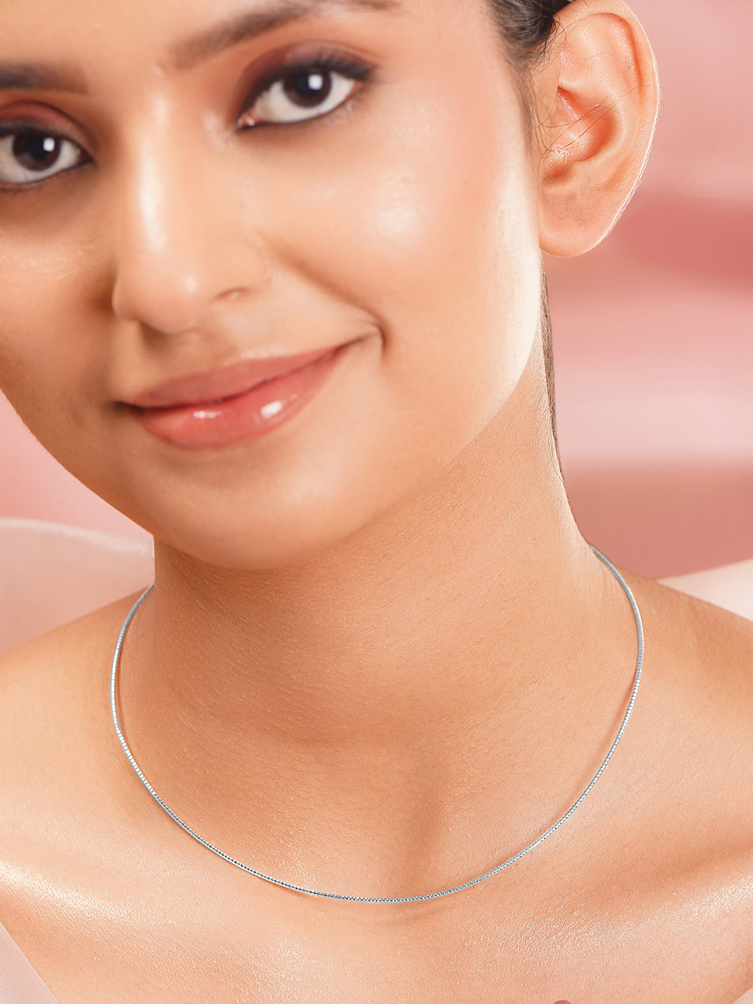 925 Fine Silver Rhodium Plated Sleek Necklace フリーサイズ