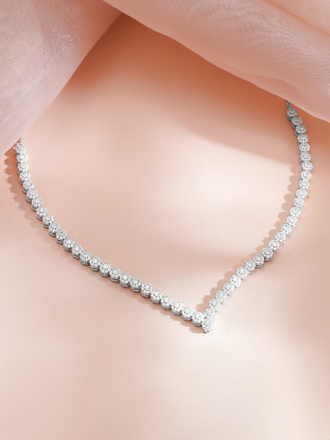 925 Fine Silver Rhodium Plated Floral Chain Necklace フリーサイズ