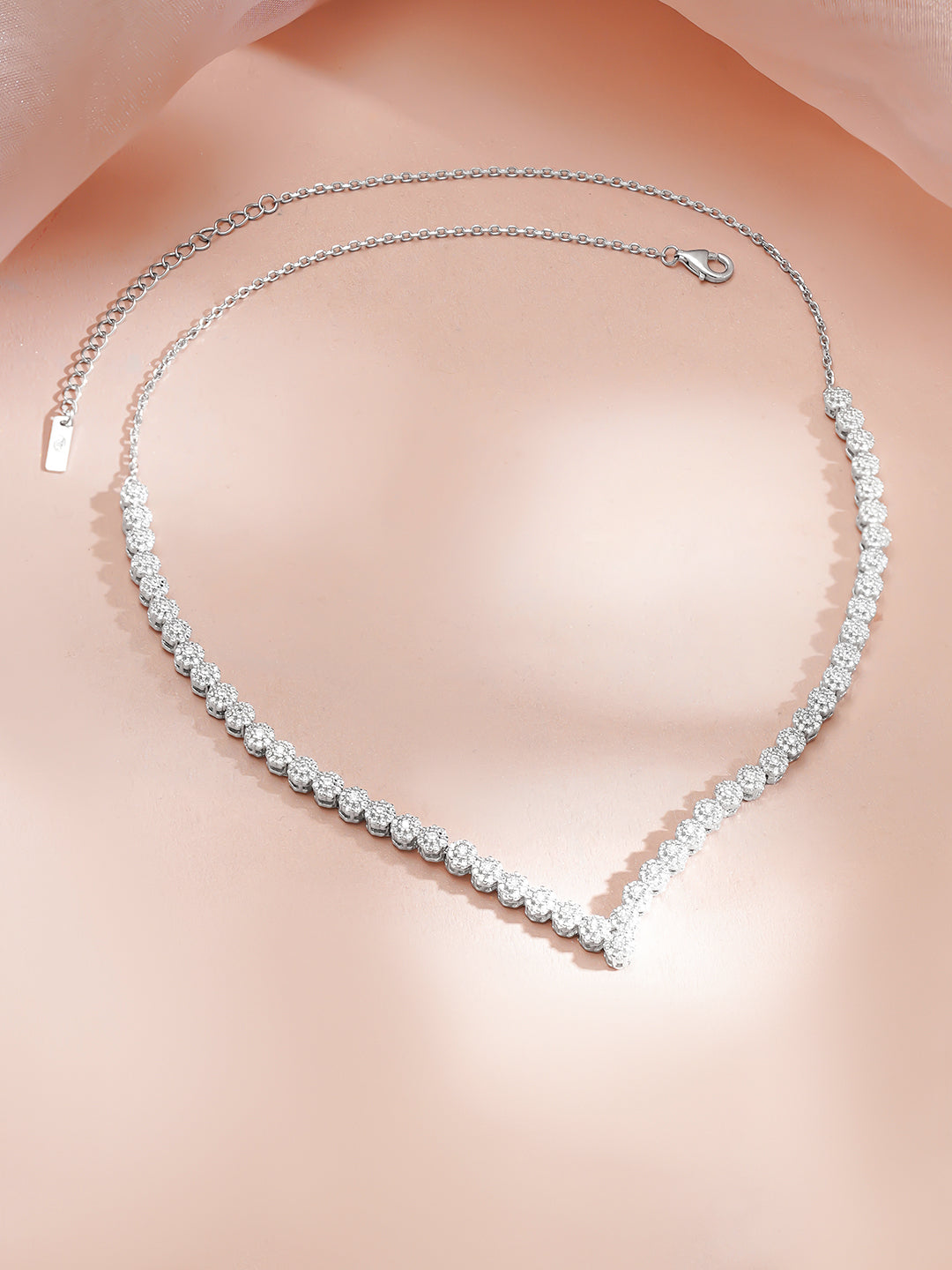 925 Fine Silver Rhodium Plated Floral Chain Necklace フリーサイズ