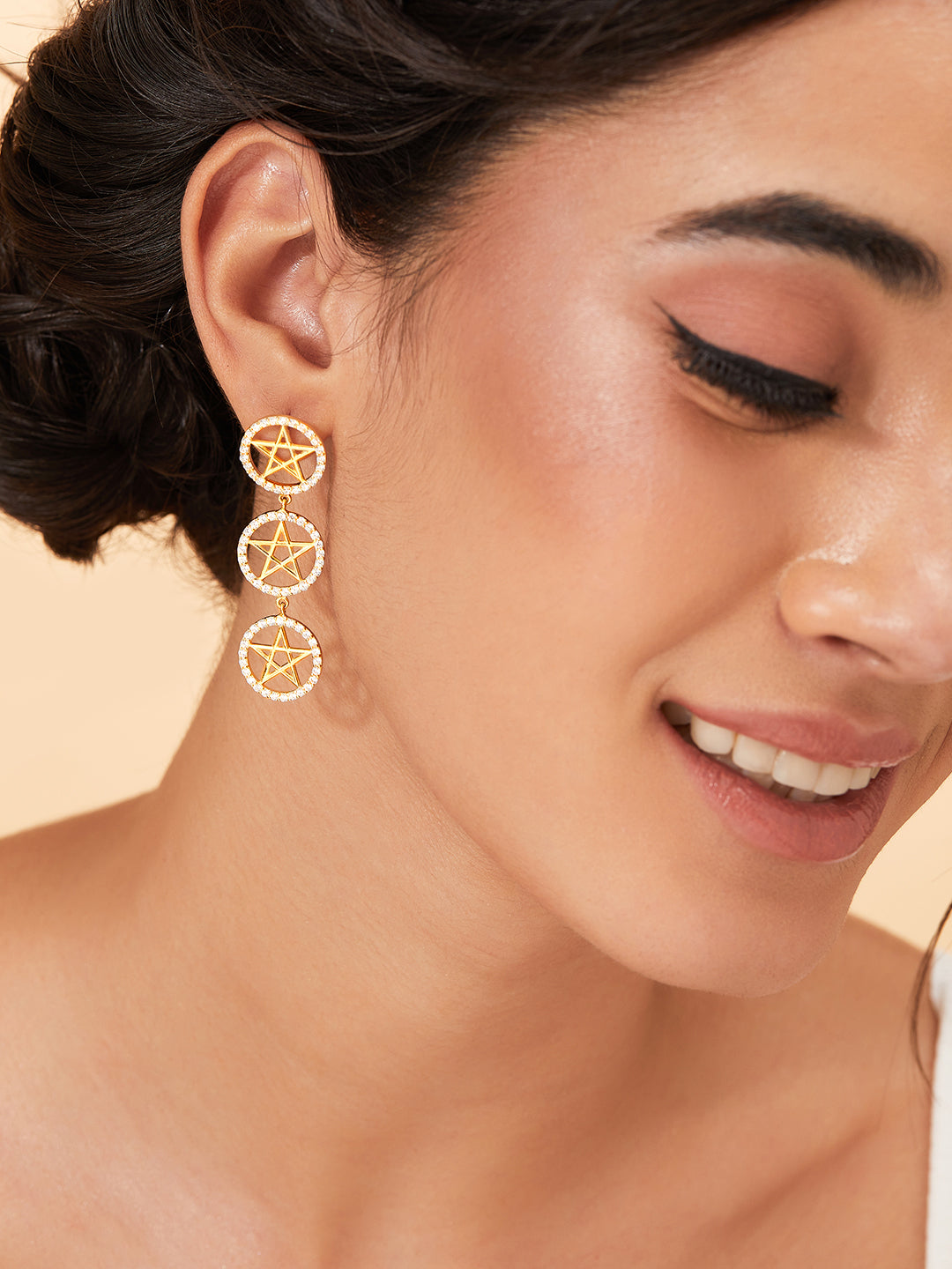 Rubans 925 Silver Sparkle Like A Star Drop Earrings - Gold Plated Gold