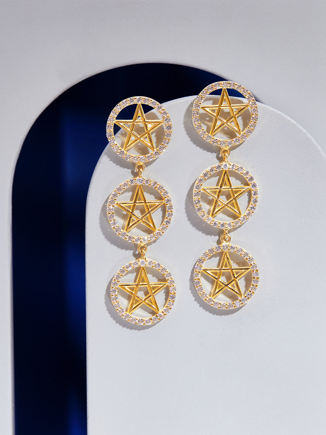 Rubans 925 Silver Sparkle Like A Star Drop Earrings - Gold Plated Gold