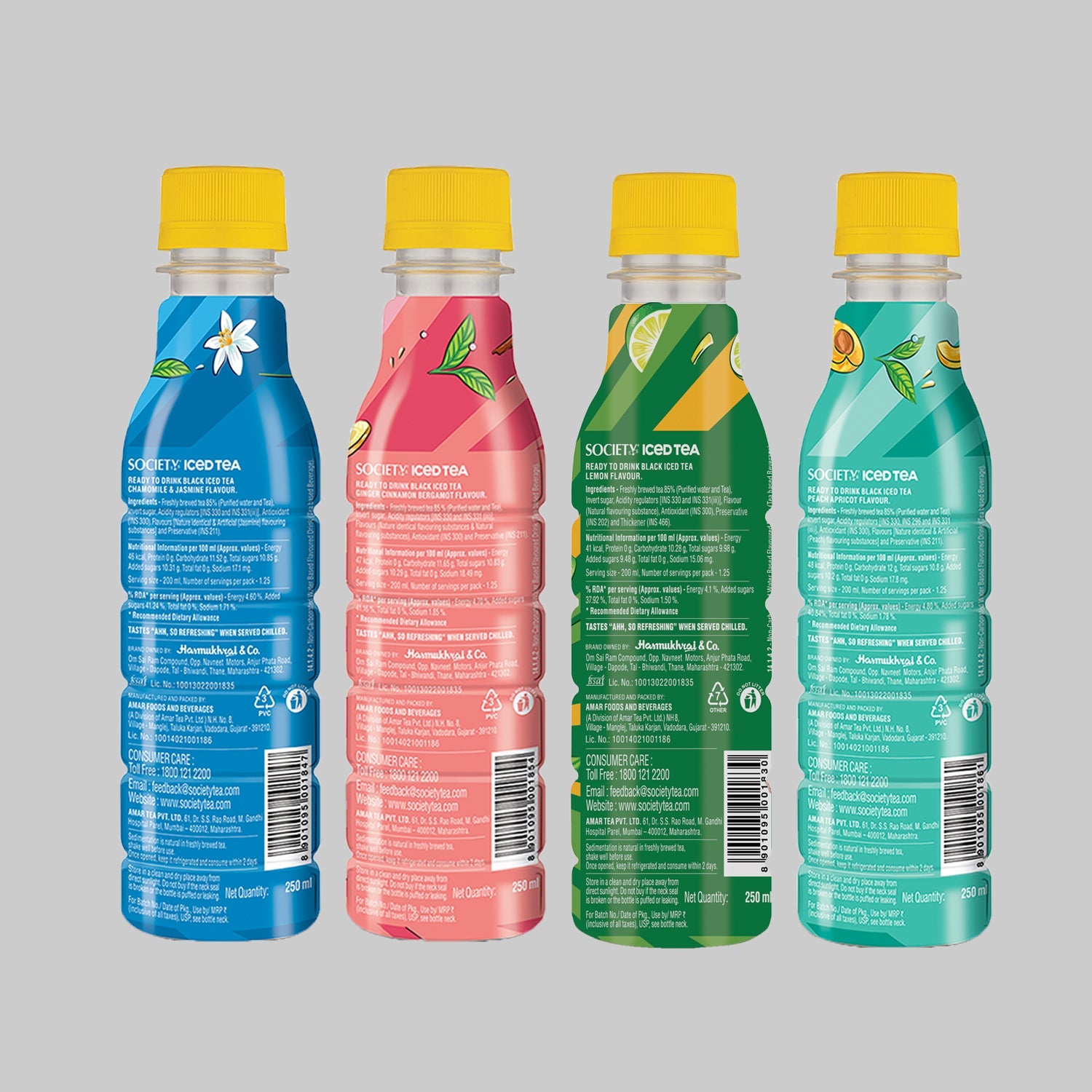 Society Ice Tea Bottle Assorted 250 ml - Pack of 4 250ml