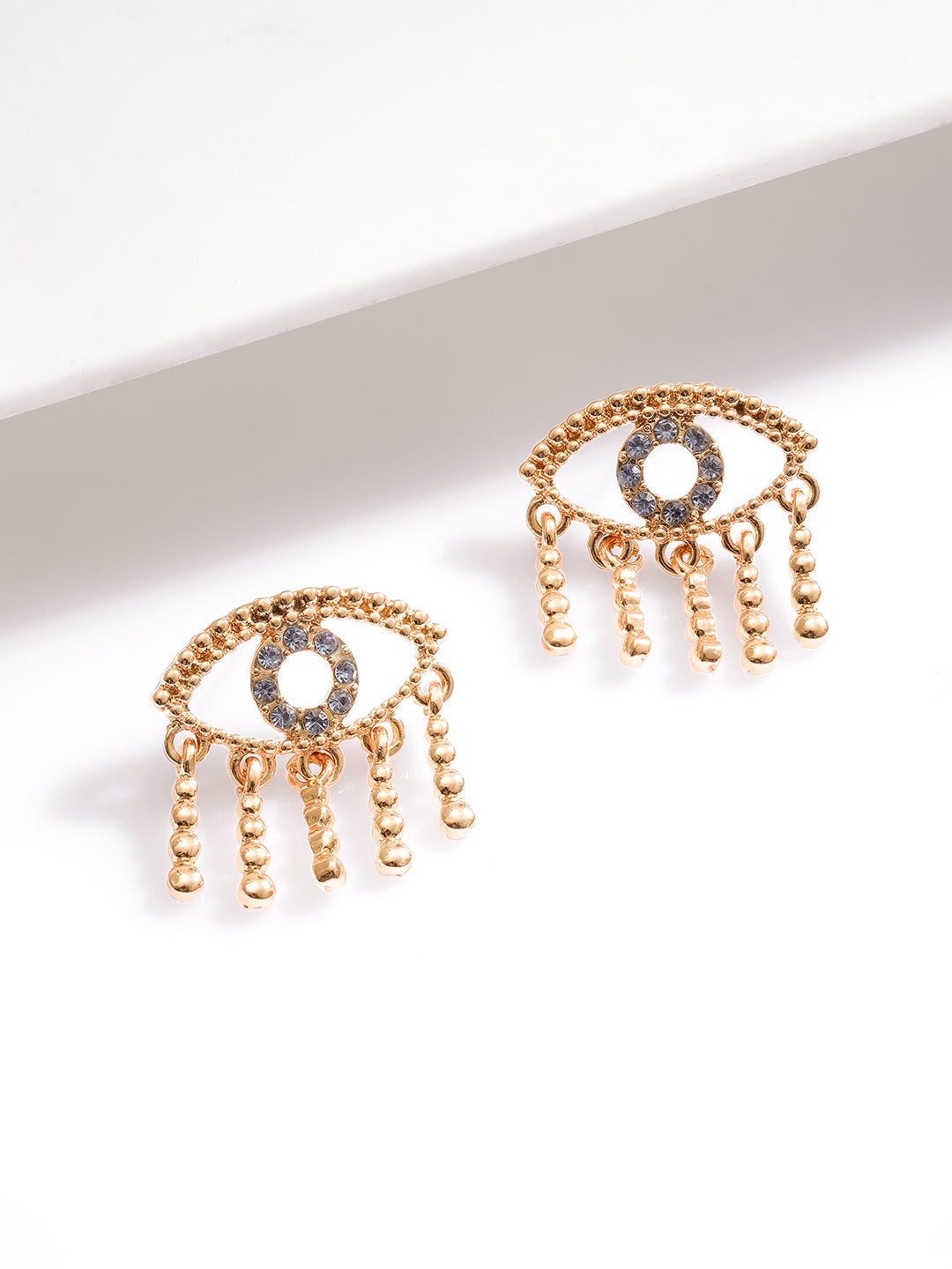Blue Evil Eye Gold Drop Studs フリーサイズ