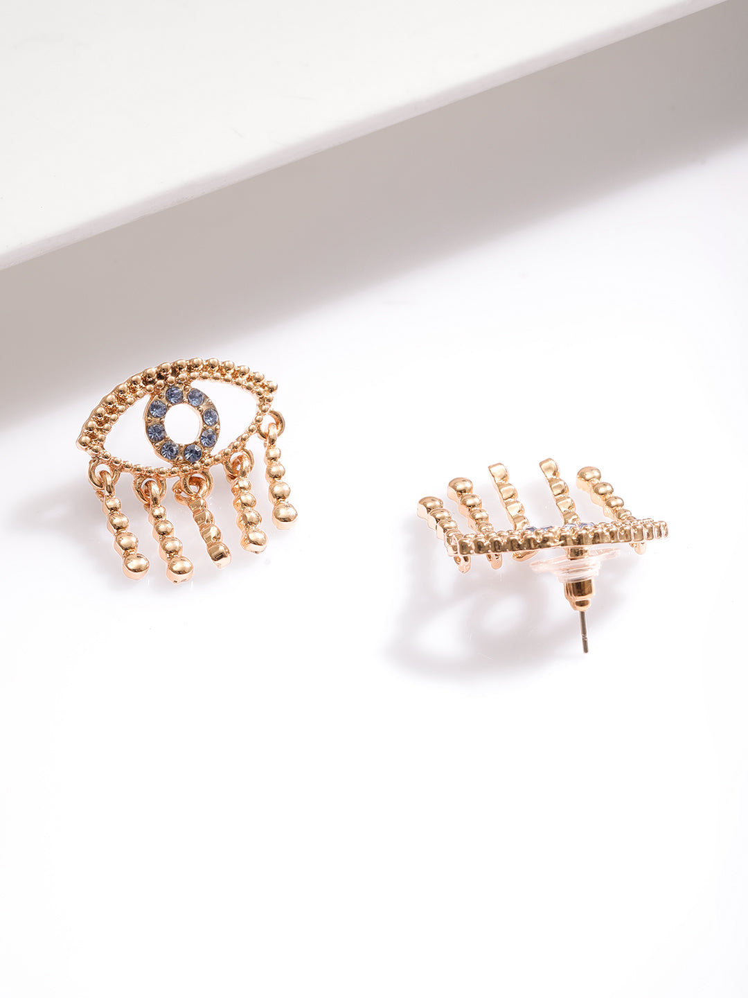 Blue Evil Eye Gold Drop Studs フリーサイズ
