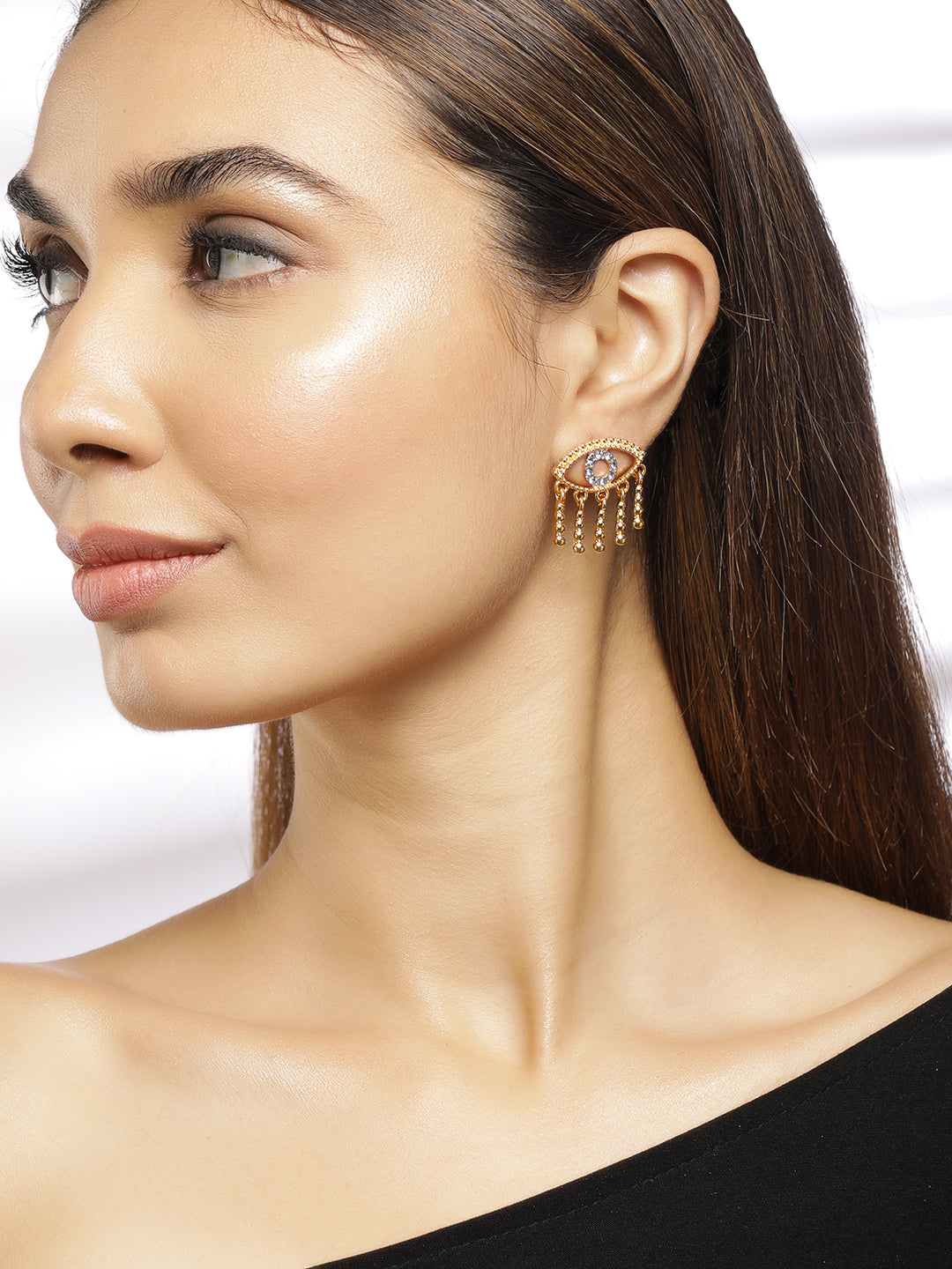 Blue Evil Eye Gold Drop Studs フリーサイズ