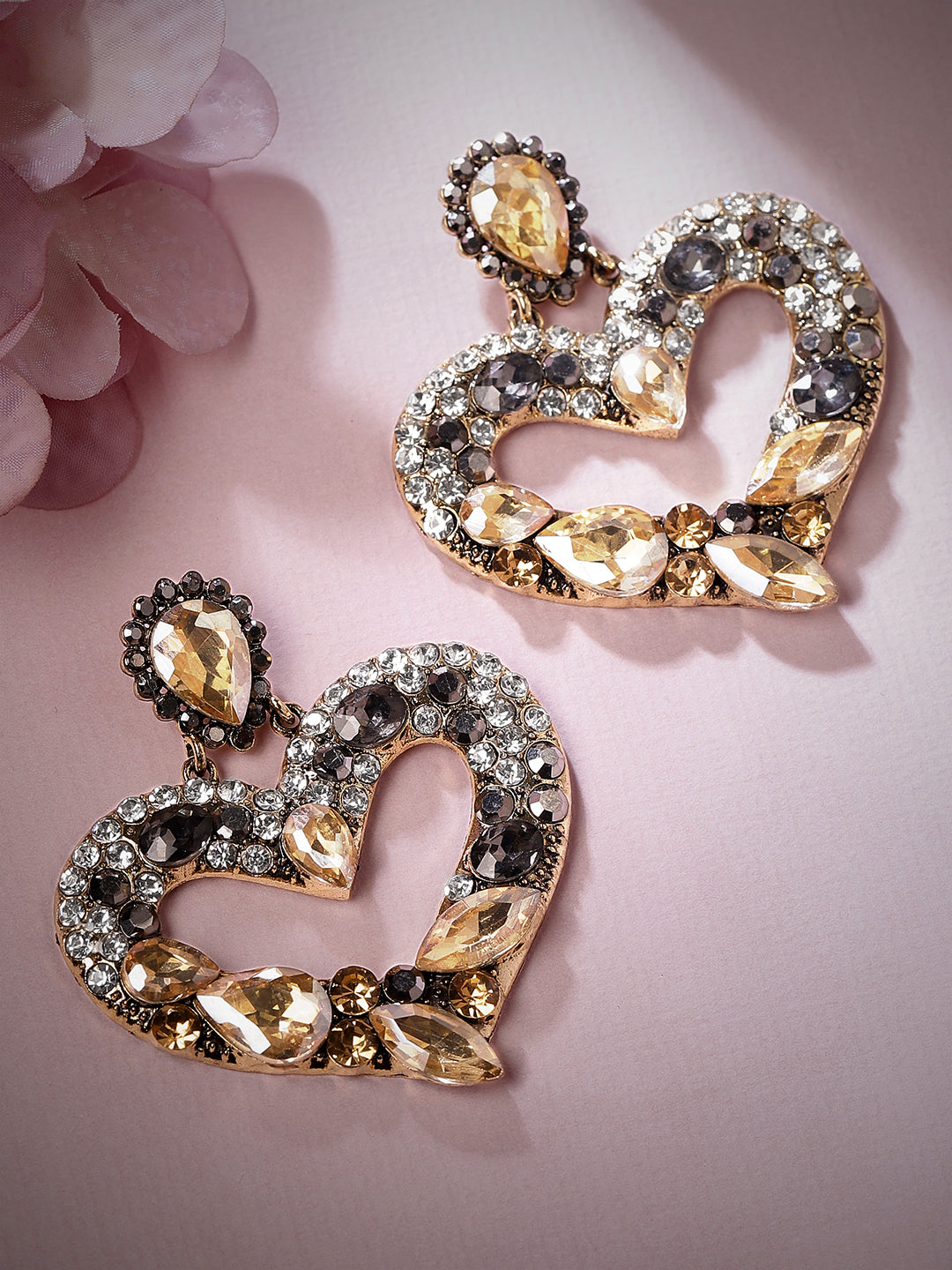 【Rubans】 Tokyo Talkies x Rubans Gold Plated Crystal Stone Heart Shape Drop Earrings｜トーキョートーキーズ × Rubans ゴールドメッキ クリスタル ハート ドロップイヤリング