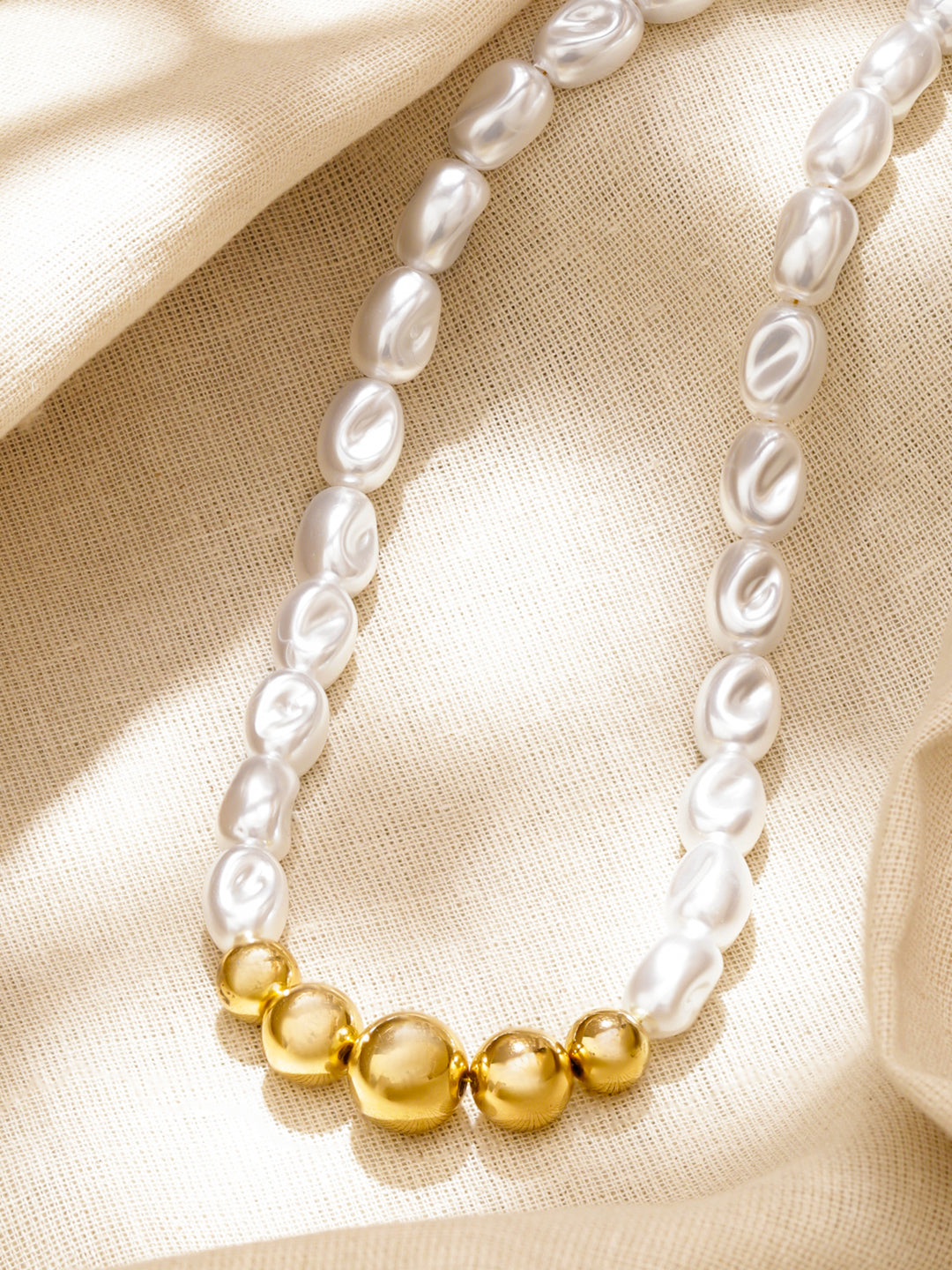 Gold Beaded Pearl Necklace フリーサイズ