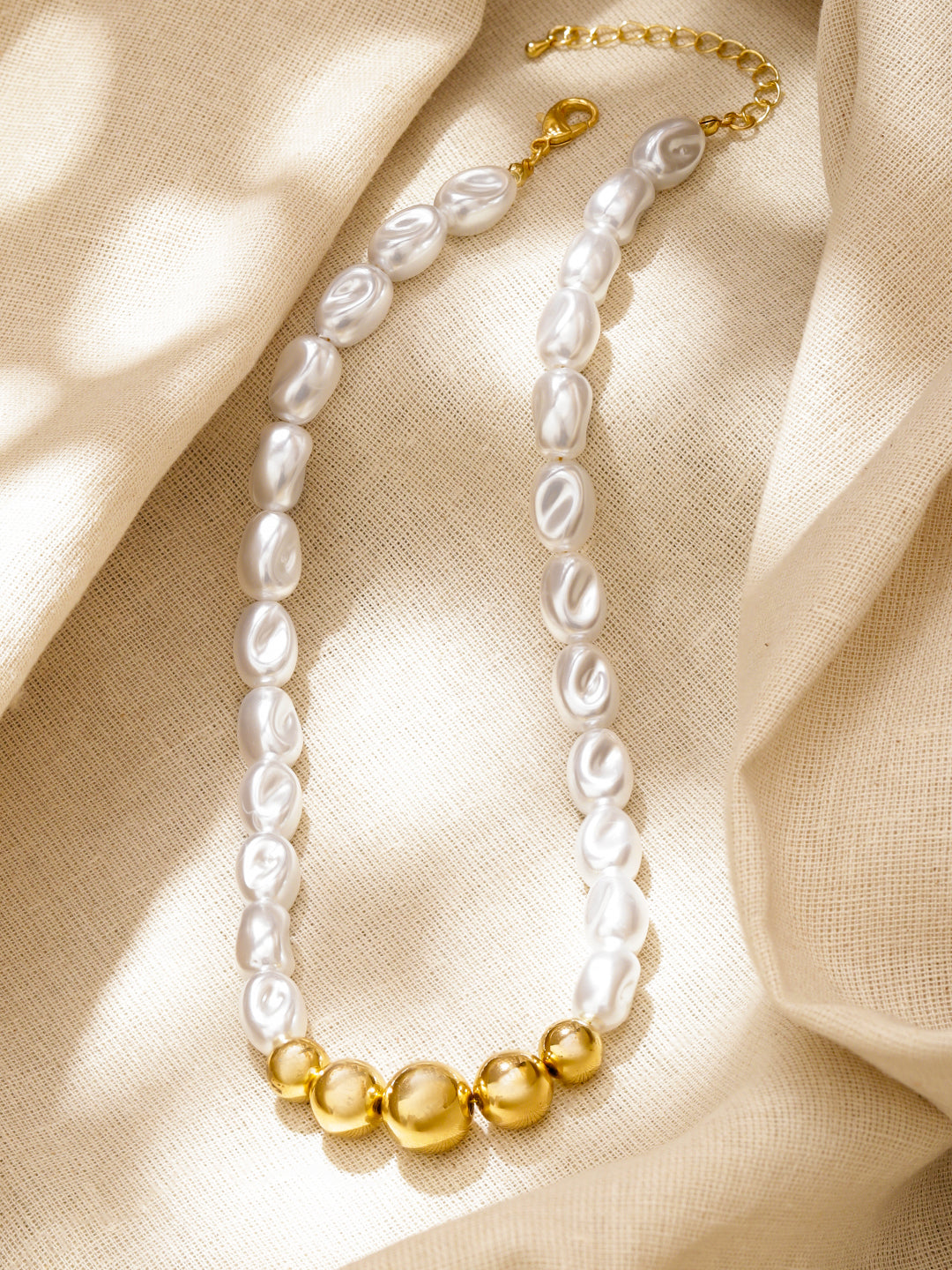 Gold Beaded Pearl Necklace フリーサイズ