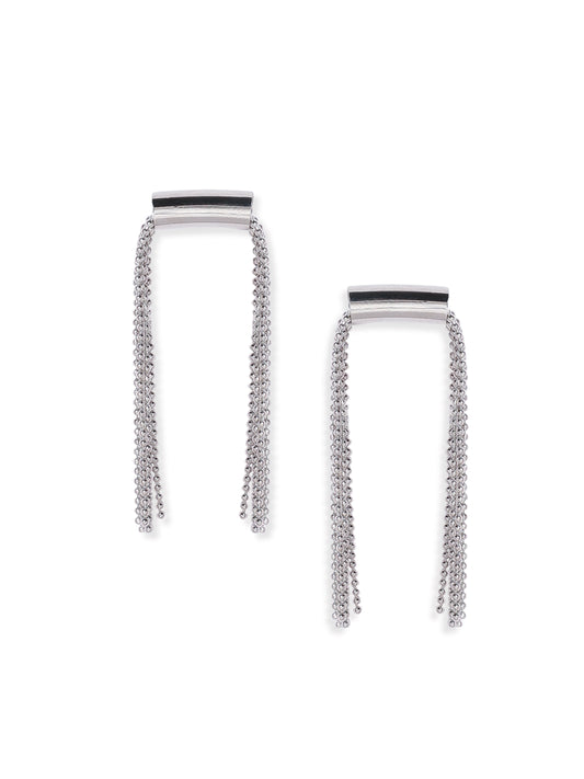 Silver Toned Multi-Strand Beaded Dangler Earrings フリーサイズ