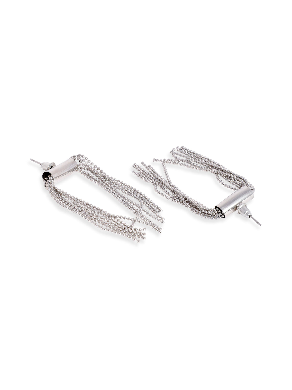 Silver Toned Multi-Strand Beaded Dangler Earrings フリーサイズ