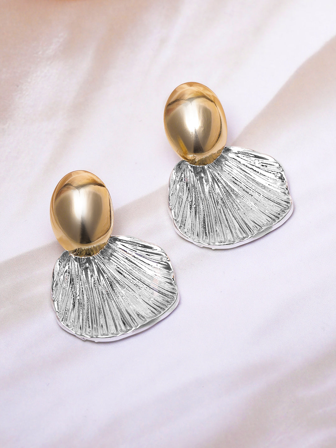 Shell Motif White & Gold Stud Earrings Gold