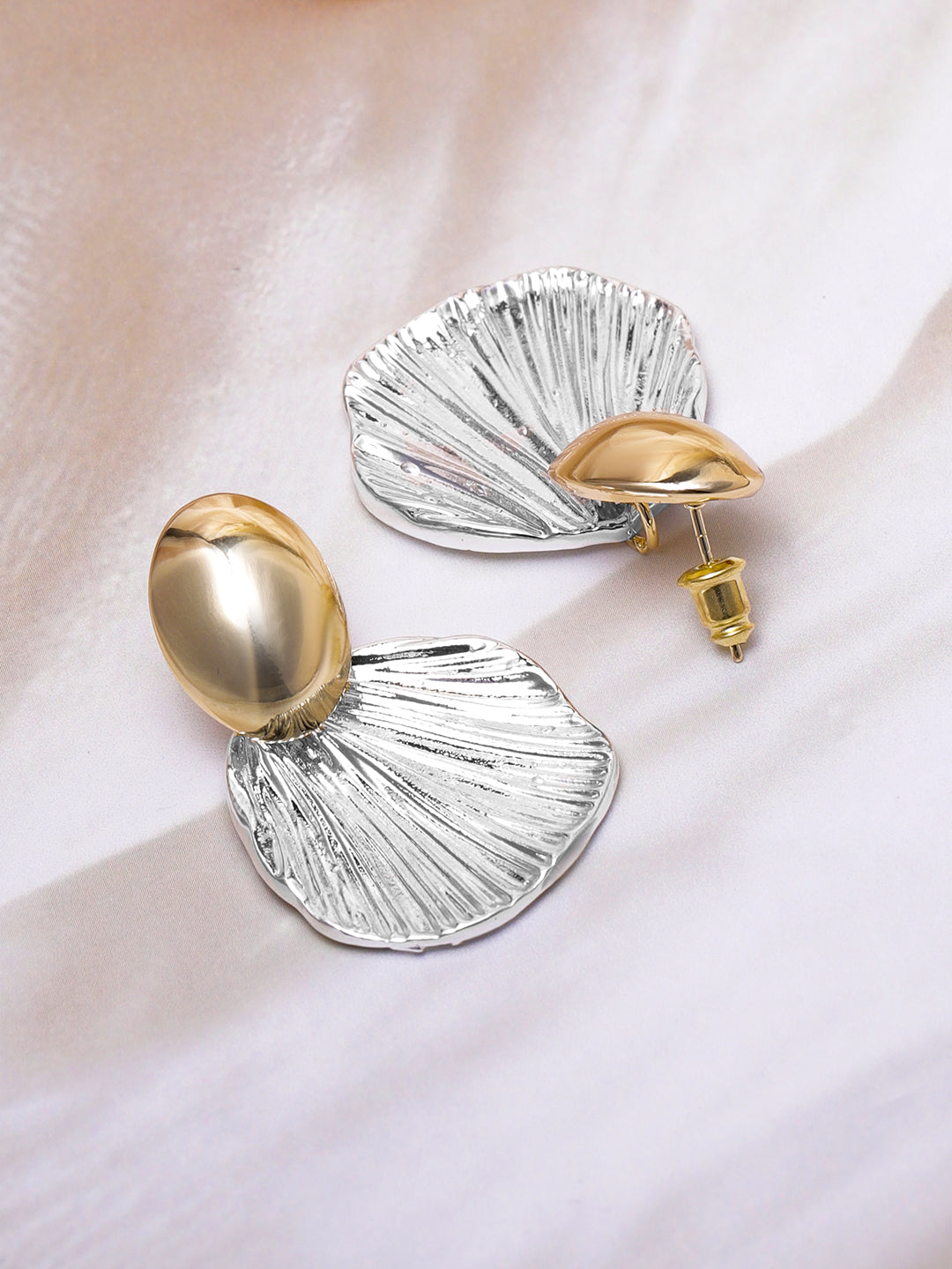 Shell Motif White & Gold Stud Earrings Gold